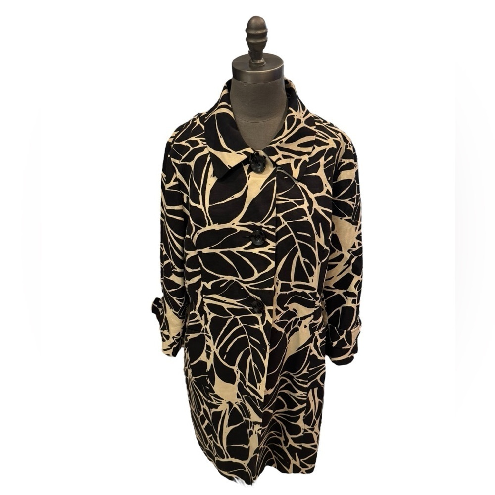 Anne Klein Black Tan Jacket Overcoat Mid Length XL